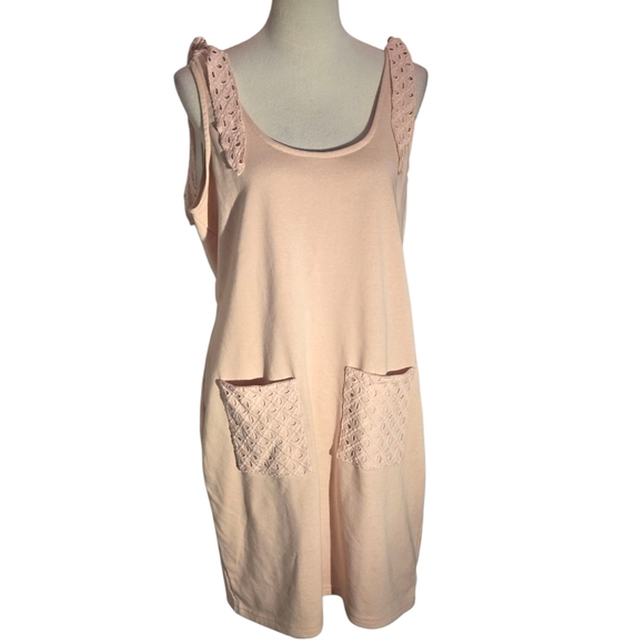 Venus Light Peach Romper Dress Sleeveless Shoulder Ties Front Pockets Women L - Picture 1 of 12